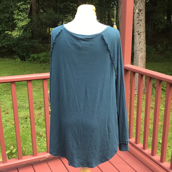 New! LC Lauren Conrad 0X mystique blue Raglan long sleeve ruffled top. - Picture 3 of 9